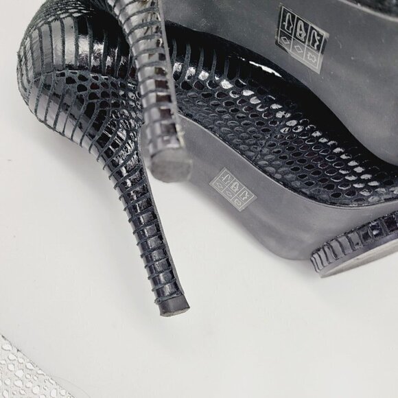 Michael by Michael Shannon Black Leather Peep Toe 4" Heels Snakeskin Texture 7.5 - Picture 7 of 13